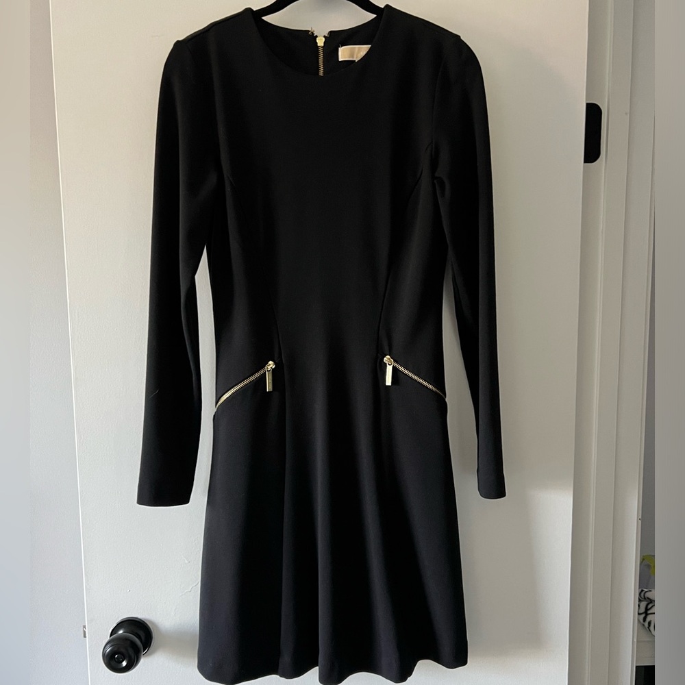 Michael Kors, black dress, gold zipper, size 4